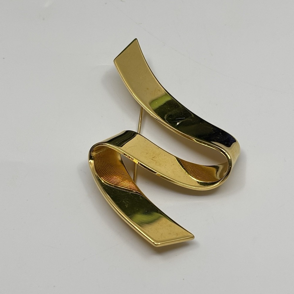 Vintage Monet Gold Tone Statement Brooch 90s 80s‎ Minimalist Pin - Picture 5 of 9